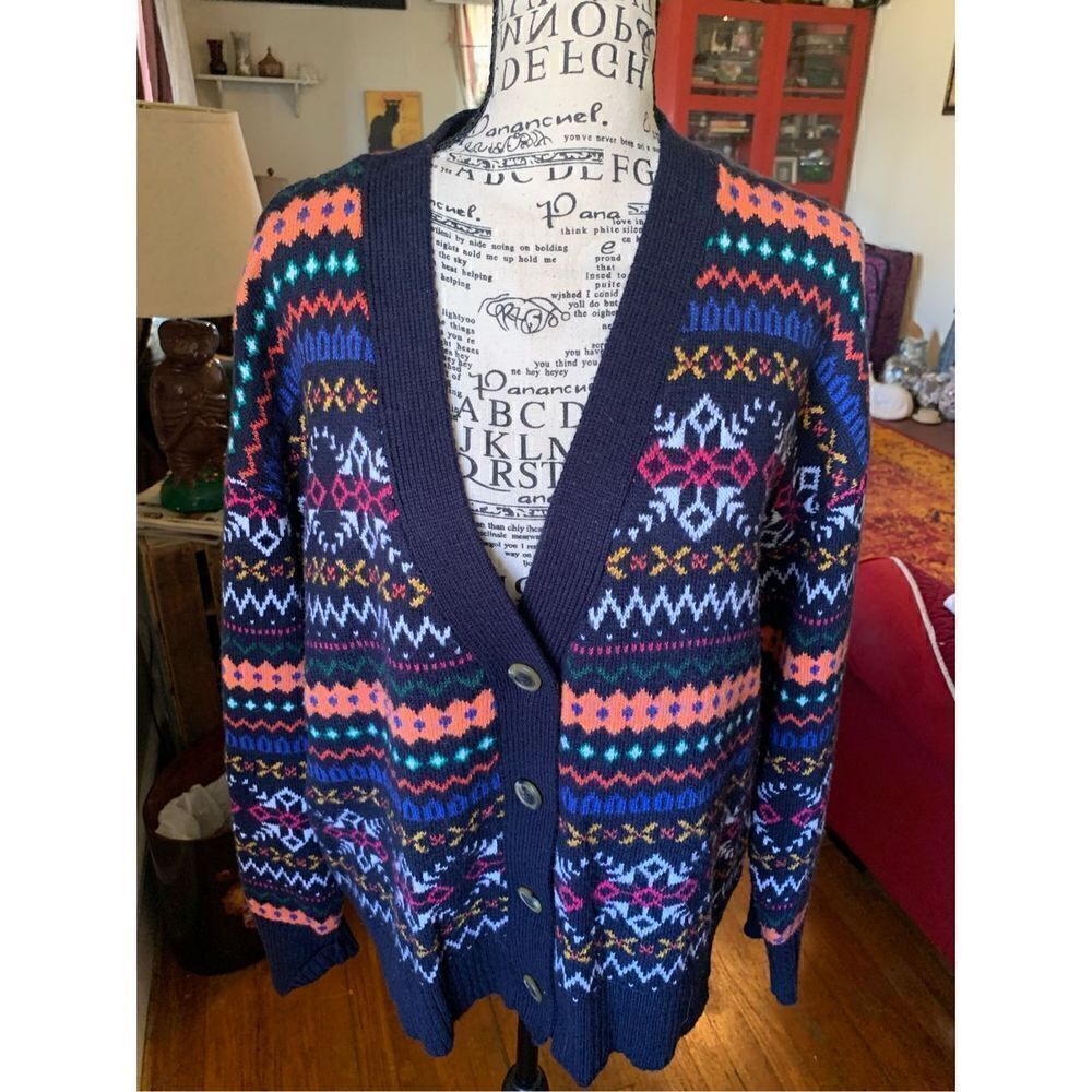 Talbots Womens Multicolor Cotton Button Up Cardigan